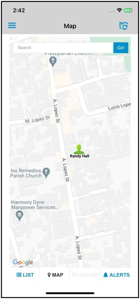 An employee's location on the map