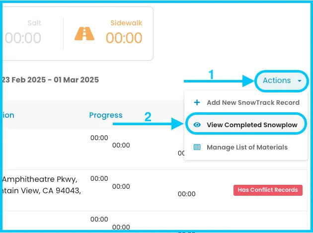 Actions > View Completed Snowplow