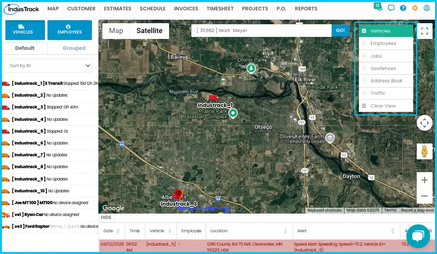 The overlay checkboxes on the map