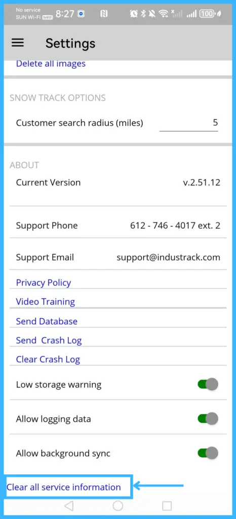 The Clear all service information option
