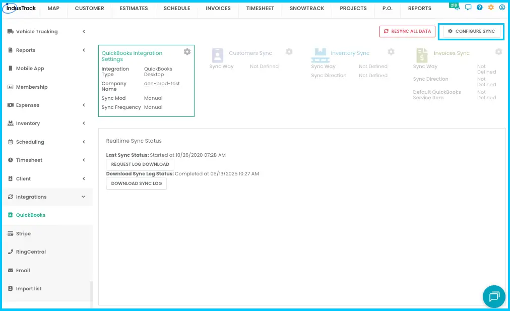 The Configure sync button