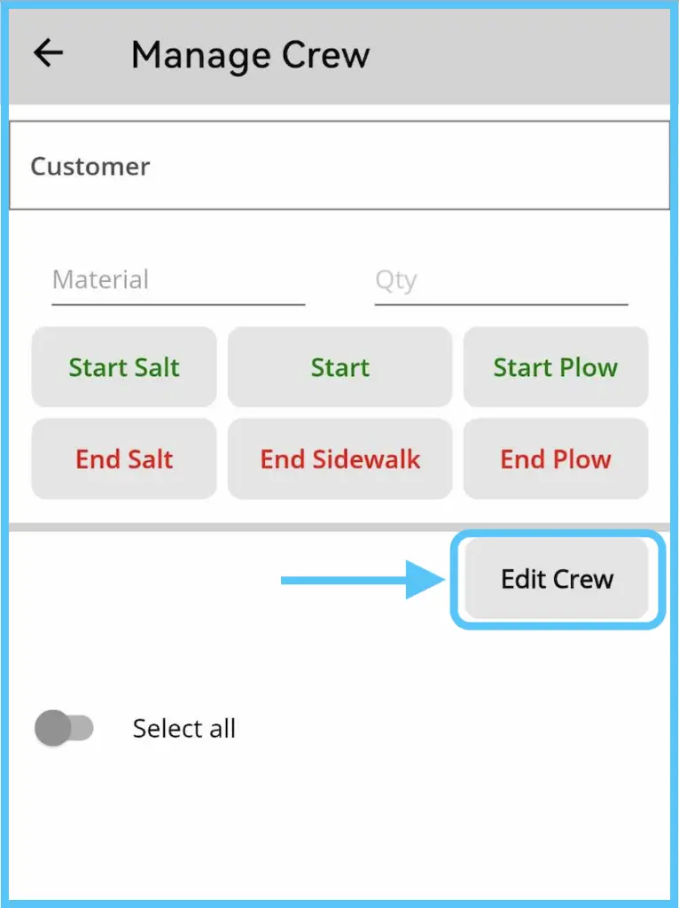 The Manage Crew page with Edit Crew and switches next to each crew member