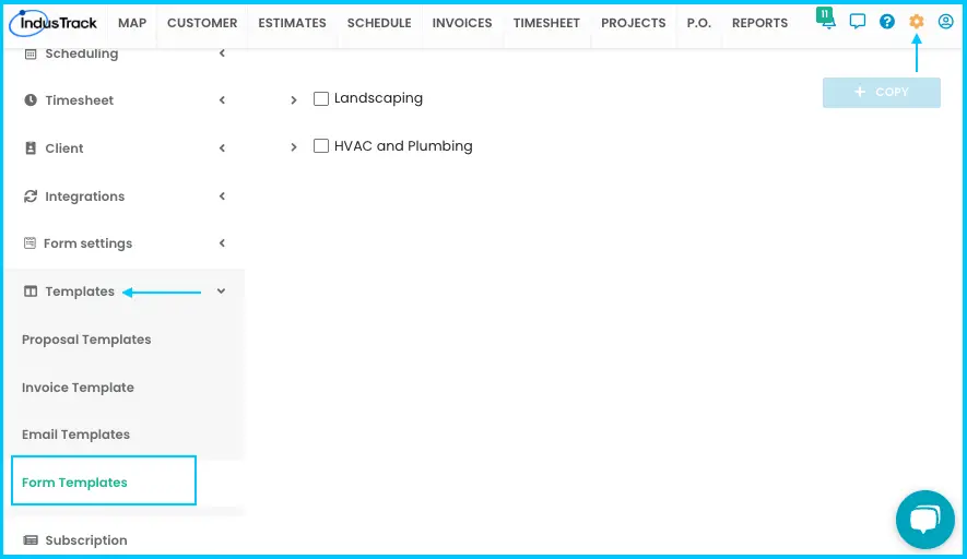 The Form Templates page showing form categories