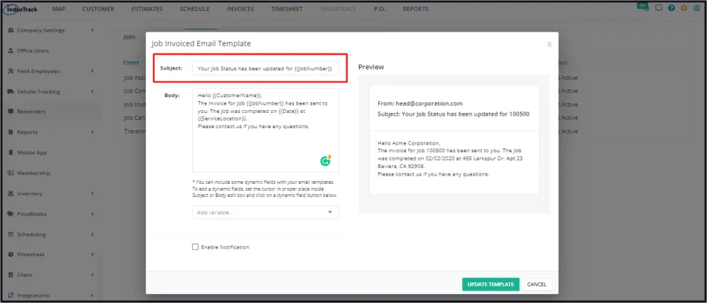 Editing the Subject of a reminder email