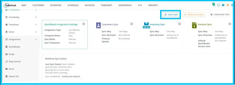The Sync Now button for a manual sync