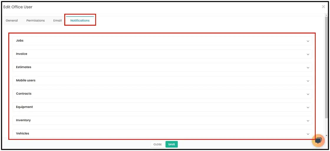The Notifications tab for an office user
