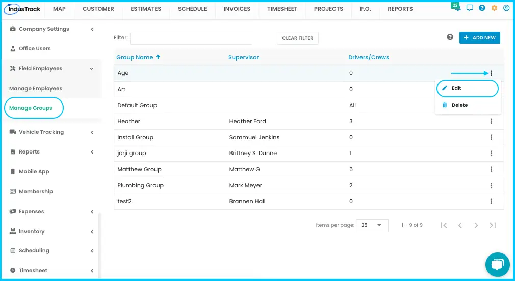 The group window with the available employees list