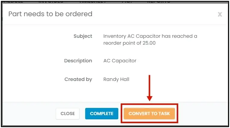 Converting a notification to a task