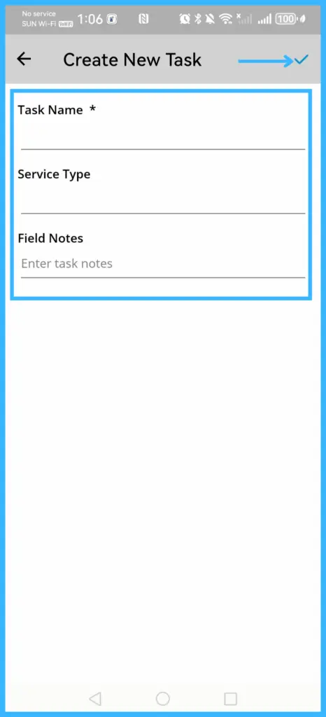 The Create New Task window with Task Name, Service Type and notes
